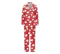 Generisch 2026 Pyjama-Set Satin-Seide mit Knopfleiste, Einfarbig, zweiteilig, passende Nachtwäsche für Die Familie, Loungewear, langärmelige Nachtwäsche Seide für Mama, Bordeaux, S