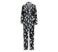 Generisch 2026 Pyjama-Set Satin-Seide mit Knopfleiste, Einfarbig, zweiteilig, passende Nachtwäsche für Die Familie, Loungewear, langärmelige Nachtwäsche Seide für Mama, Noir (Schwarz), XL