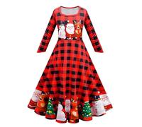 Generisch 2026 Robe de Noël à manches longues avec imprimé dessin animé - Robe de princesse pour fête, rouge, 2-3 ans