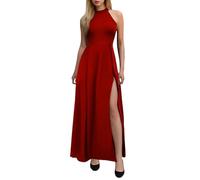 Generisch 2026 - Robe de soirée pour femme avec fente - Sans manches - Coupe ajustée - Volants - Robe longue japonaise, rouge, M