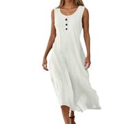 Generisch 2026 Robe d'été décontractée pour femme Col en V sans manches Boutonné Plage Vêtements de tous les jours Robe fluide confortable Robe Tulle Manches longues Femme, Blanc., M