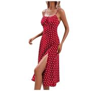 Generisch 2026 - Robe en dentelle à pois fendus à fleurs avec jarretelles à taille étroite pour femme, rouge, XL