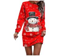 Generisch 2026 Robe sweat-shirt à manches longues pour femme avec imprimé de Noël, col rond, pull tunique pour vacances, fête, bureau, loisirs, vie quotidienne en hiver