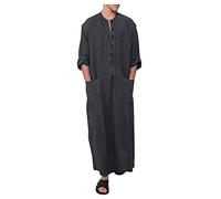 Generisch 2026 Robes Longues Manches Confortables Hommes Long Blouse Musulmane Hauts Vêtements Musulmans, gris, 5XL