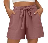 Generisch 2026 Short décontracté à jambes larges Poches pratiques - Confort d'été avec taille élastique - Design basique féminin léger pour le quotidien, le bureau, les vacances, marron, S