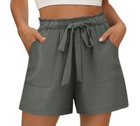 Generisch 2026 Short décontracté à jambes larges Poches pratiques - Confort d'été avec taille élastique - Design basique féminin léger pour le quotidien, le bureau, les vacances, gris, M