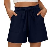Generisch 2026 Short décontracté à jambes larges Poches pratiques - Confort d'été avec taille élastique - Design basique féminin léger pour le quotidien, le bureau, les vacances, Marine, XXL