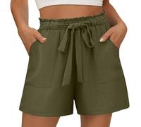 Generisch 2026 Short décontracté à jambes larges Poches pratiques - Confort d'été avec taille élastique - Design basique féminin léger pour le quotidien, le bureau, les vacances, vert, M