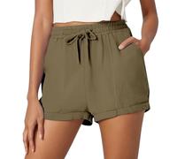 Generisch 2026 - Short pour femme avec poche unie décontractée avec cordon de serrage, short de plage élégant avec armure toile rétro short homme drôle, Vert armée., L