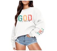 Generisch 2026 Sweat-shirt décontracté à col rond à manches longues avec imprimé Dieu Haut basique pour la vie quotidienne, tenue de vacances, aliment de base polyvalent, Blanc., M
