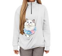 Generisch 2026 Sweat-shirt sans capuche avec fermeture éclair quart de longueur, poche et boucle pour chat, pull en polaire confortable et doux, haut décontracté, Blanc., S