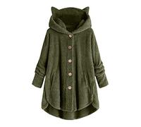 Generisch 2026 Taille Capucine Bouton de protection cartouche Laine Ample Femmes Manteau d'hiver Cardigan Plus Chemisier pour femmes, Vert armée., S