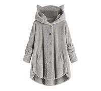 Generisch 2026 Taille Capucine Bouton de protection cartouche Laine Ample Femmes Manteau d'hiver Cardigan Plus Chemisier pour femmes, gris, L