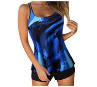 Generisch 2026 - Tankini Maillots de bain pour femmes été Deux pièces Maillots de bain Imprimé Sling Swim Débardeur avec short Maillot de bain de plage Hauts fous, bleu foncé, L
