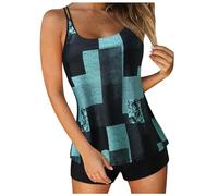 Generisch 2026 - Tankini Maillots de bain pour femmes été Deux pièces Maillots de bain Imprimé Sling Swim Débardeur avec short Maillot de bain de plage Hauts fous, bleu ciel, S