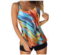 Generisch 2026 - Tankini Maillots de bain pour femmes été Deux pièces Maillots de bain Imprimé Sling Swim Débardeur avec short Maillot de bain de plage Hauts fous, Orange, S