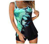 Generisch 2026 - Tankini Maillots de bain pour femmes été Deux pièces Maillots de bain Imprimé Sling Swim Débardeur avec short Maillot de bain de plage Hauts fous, Vert menthe., S