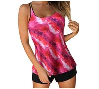 Generisch 2026 - Tankini Maillots de bain pour femmes été Deux pièces Maillots de bain Imprimé Sling Swim Débardeur avec short Maillot de bain de plage Hauts fous, Rose, S