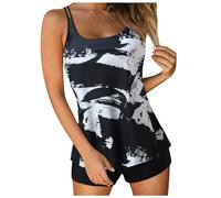 Generisch 2026 - Tankini Maillots de bain pour femmes été Deux pièces Maillots de bain Imprimé Sling Swim Débardeur avec short Maillot de bain de plage Hauts fous, gris foncé, XXL
