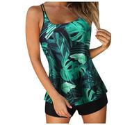 Generisch 2026 - Tankini Maillots de bain pour femmes été Deux pièces Maillots de bain Imprimé Sling Swim Débardeur avec short Maillot de bain de plage Hauts fous, vert, M