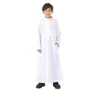 Generisch 2026 Thobe arabe, thobe musulman, caftan à manches longues, robe à col rond, costume national, ensemble de robes brodées à manches longues pour adolescents, Blanc., 4-5 ans