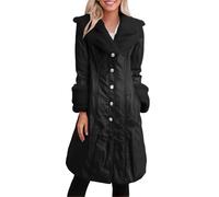 Generisch 2026 Trench pour femme en simili cuir manteau long col synthétique manches synthétiques boutonnée (2), Noir , 3XL