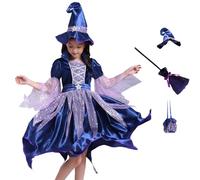 Generisch 2027 Costume de sorcière médiévale pour fille, robe de foire pour Halloween, robe de fête élégante, gothique, livre de contes de fées, tenue pour enfants (2-bleu marine, 7-8 ans)