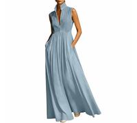 Generisch 2027 Robe élégante cintrée sans manches plissée pour un été décontracté et coloré de style français, bleu clair, S