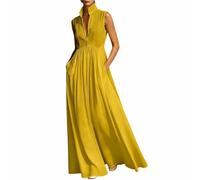 Generisch 2027 Robe élégante cintrée sans manches plissée pour un été décontracté et coloré de style français, jaune, XL