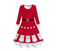 Generisch 24 histoires de l'Avent 10 enfants tout-petits filles arbres de Noël imprimé cerf Noël manches longues robe de princesse bleu, Noir , 8-9 ans