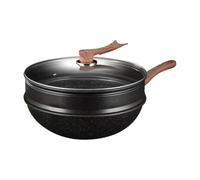 Generisch 30,5 cm - Avec couvercle en verre et profondeur de vapeur - Poêle mélangeuse à revêtement pierre - Casserole multifonction pour sauces, légumes, viande, induction et cuisinière à gaz