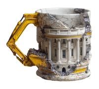 Generisch 3D-Bagger Tasse à café en céramique avec anse Motif pelleteuse 3D Démolition 3D Blanc Surface brillante Avec anse Thème chantier Cadeau pour le bureau et la maison 350 ml