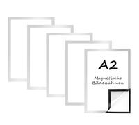 Generisch 5 pièces A2 cadres magnétiques pour tableaux, cadre magnétique autocollant pour peinture diamant, imperméables, transparents pour certificats, affiches, documents (A2-Argent-lot de 5)