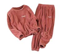 Generisch 67 - Pyjama 2 pièces en flanelle douce pour femme avec haut à manches longues et pantalon comme vêtement confortable, Brique rouge., XXL