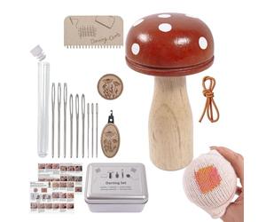 Generisch Accessoires de bricolage complets pour champignons en bois - Kit de réparation de patchs en tricot, kit de réparation de pot de champignons, broderie DIY