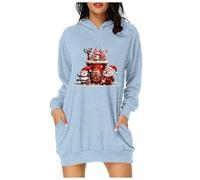 Generisch Adies Pull à Capuche Mode Décontracté Imprimé Noël Long Couleur Unie 7 Mon Compte, bleu clair, XXL