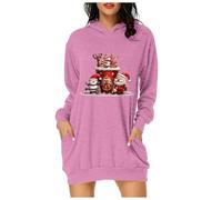 Generisch Adies Pull à Capuche Mode Décontracté Imprimé Noël Long Couleur Unie 7 Mon Compte, Rose, XL