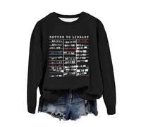 Generisch Adolescentes Filles Pantalon Livre Amoureux Sweatshirt Graphique Col Rond Lecteur, Bibliothécaire Enseignant, Pull Tops T-shirt Femme Manches Longues Décontracté, Noir , L