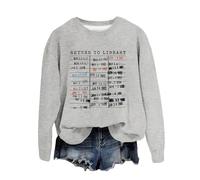 Generisch Adolescentes Filles Pantalon Livre Amoureux Sweatshirt Graphique Col Rond Lecteur, Bibliothécaire Enseignant, Pull Tops T-shirt Femme Manches Longues Décontracté, gris, L