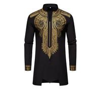 Generisch Africain Hommes Mode Personnalité Couleur Unie Lâche Or Chaud Manches Longues Haut Et Pantalon 2026 Tenue D'hiver, Noir , L