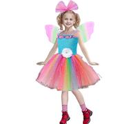 Generisch Ailes avec robe de princesse pour fille - Ailes de papillon - Light Up Moving - Léger et musique - Costume de cosplay de princesse avec couronne, baguette magique, bracelets, colliers et
