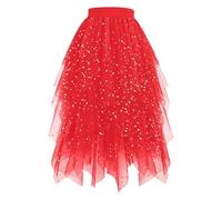 Generisch Amor Costume de jupe en tulle rouge pour femme - Jupe à paillettes - Jupe en tulle multicolore - Jupe en tulle - Jupe mi-longue - Jupe tutu irrégulière - Costume de carnaval