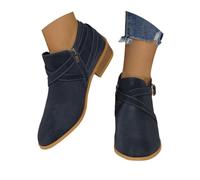 Generisch Ankle Boots Bottines courtes pour femme Style rétro romain Automne Hiver Bottines courtes Grandes tailles Bottes de loisirs à talon bloc Chaussures bateau Bottes pour femme, bleu marine