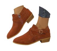 Generisch Ankle Boots Bottines courtes pour femme Style rétro romain Automne Hiver Bottines courtes Grandes tailles Bottes de loisirs à talon bloc Chaussures bateau Bottes pour femme, marron, 38.5 EU