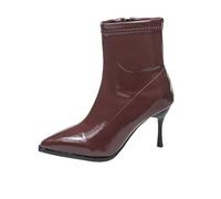 Generisch Ankle Boots Bottines pour femme avec fermeture éclair latérale à talons hauts en cuir synthétique Bottes d'équitation Western Bout pointu Chaussures d'hiver élégantes et respirantes