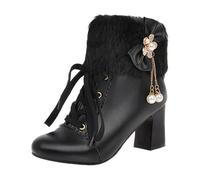 Generisch Ankle Boots Chaussures de soirée à talons hauts pour femme - Talon bloc - Bottes gothiques western rétro - Chaussures à talons hauts - Bottines courtes - Chaussures de travail, Noir , 36.5
