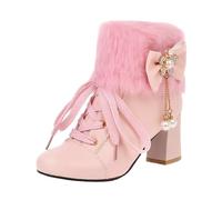 Generisch Ankle Boots Chaussures de soirée à talons hauts pour femme - Talon bloc - Bottes gothiques western rétro - Chaussures à talons hauts - Bottines courtes - Chaussures de travail, Rose, 36.5 EU