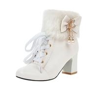 Generisch Ankle Boots Chaussures de soirée à talons hauts pour femme - Talon bloc - Bottes gothiques western rétro - Chaussures à talons hauts - Bottines courtes - Chaussures de travail, Blanc., 36.5