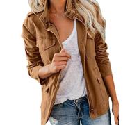 Generisch Anorak Militaire Femme Léger Décontracté Fermeture à Glissière Boutons-pression Utility Cargo Manteaux avec Poche Veste Cirée Femme, marron, M
