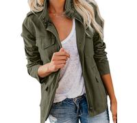 Generisch Anorak Militaire Femme Léger Décontracté Fermeture à Glissière Boutons-pression Utility Cargo Manteaux avec Poche Veste Cirée Femme, Vert kaki, 3XL